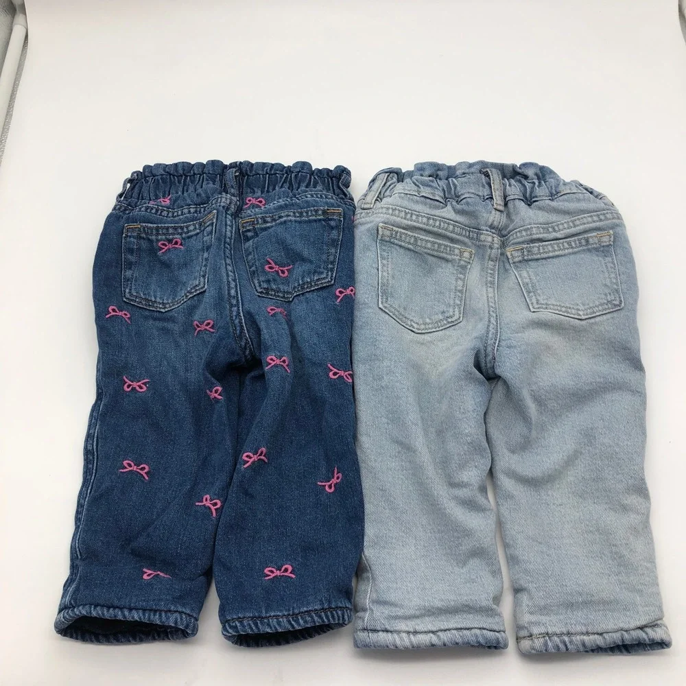 Gap Girls 12-18M Fleece Lined Mom Jeans BUNDLE Winter Insulated Blue Kids Baby